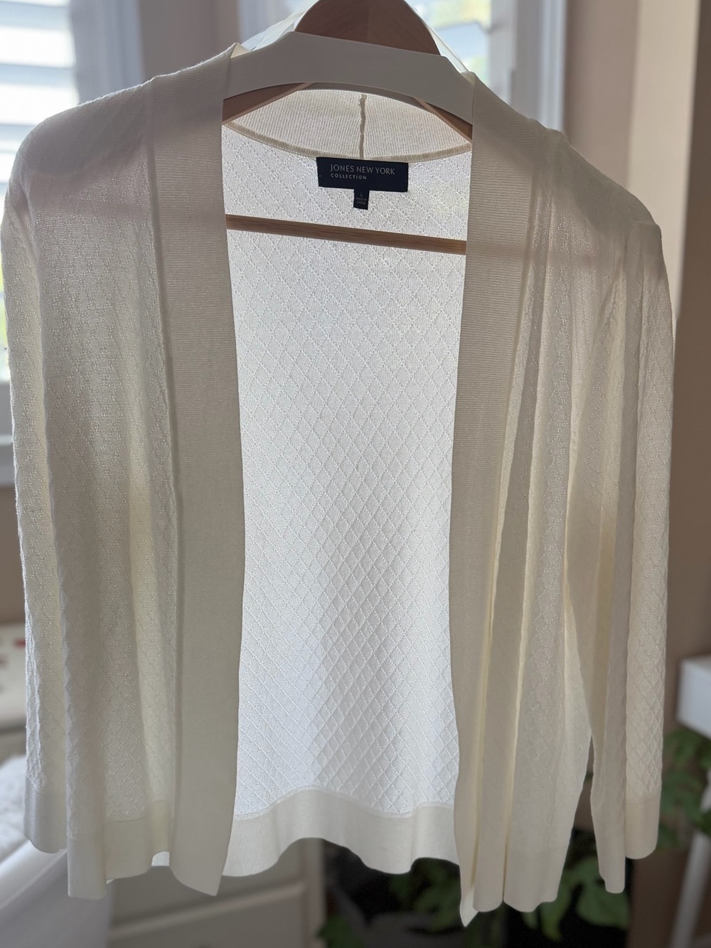 Jones New York Cream Open-Front Lightweight Cardigan